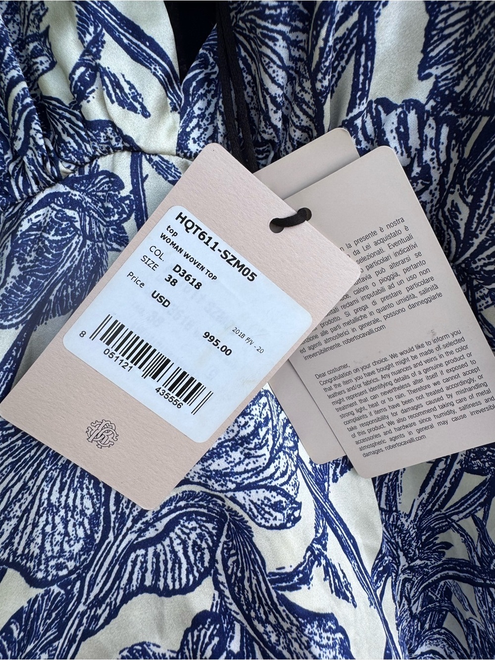 Roberto Cavalli Silk Blue and White Floral Tank Top - Picture 5 of 6